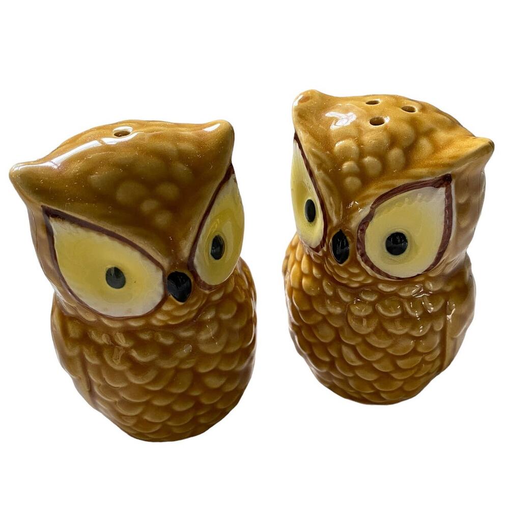 OWL Salt & Pepper Shakers Ceramic Vintage Made in Japan Original Sticker
